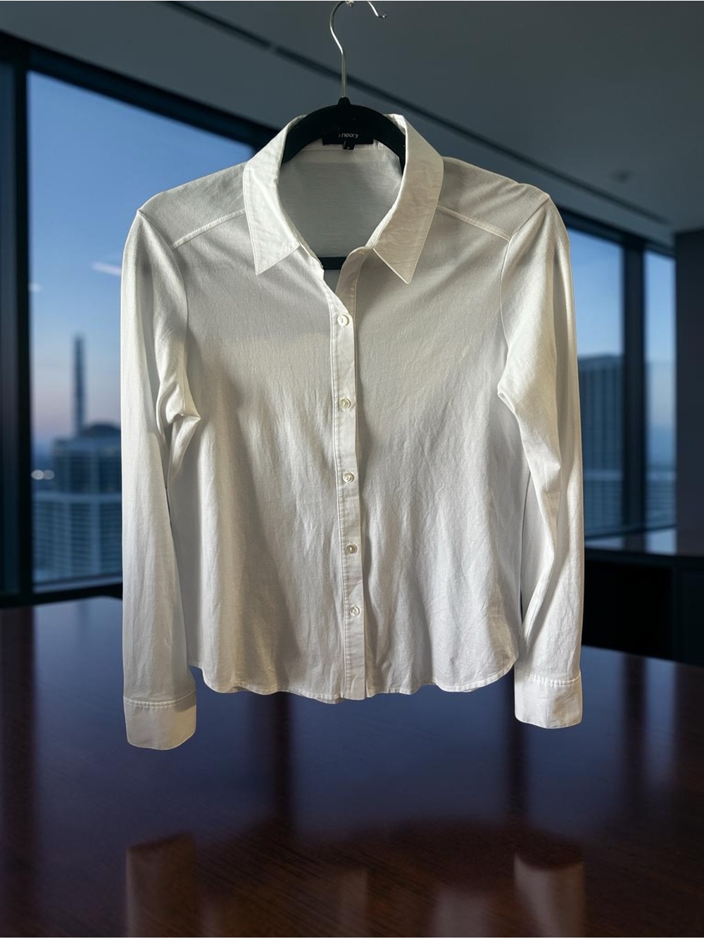 Theory 100% Pima Cotton White Long Sleeve Button Front Shirt Top Small
